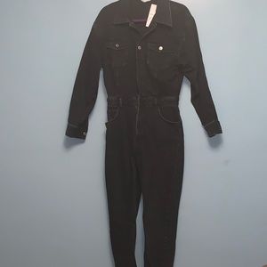 Black denim one-piece/coveralls Zara